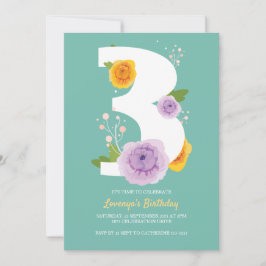 Aquarell Florals 3. Geburtstag Party Save The Date