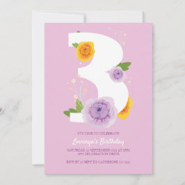 Aquarell Florals 3. Geburtstag Party Save The Date