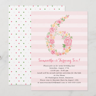 Aquarell Florals 6. Geburtstag Einladung