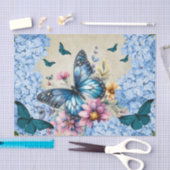 Aquarell Florals Blue Hydrangea & Butterfisch Seidenpapier (Handwerk)