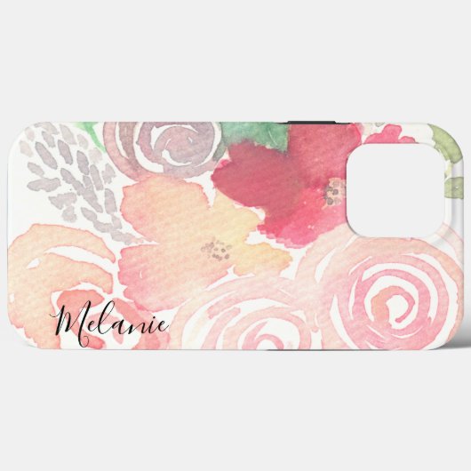 Aquarell Florals Greenery Pink Script Name Case-Mate iPhone Hülle (Rückseite (Horizontal))