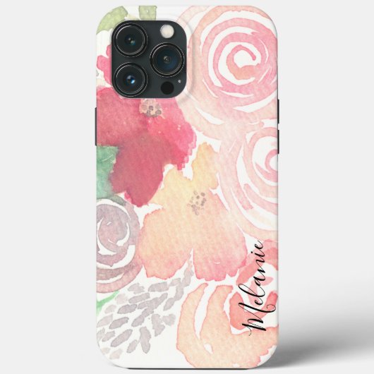 Aquarell Florals Greenery Pink Script Name Case-Mate iPhone Hülle (Rückseite)