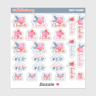 Aquarell Florals Individuelle Name Labels   Schule