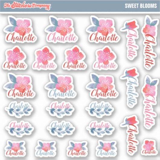 Aquarell Florals Individuelle Name Labels | Schule (Vorderseite)