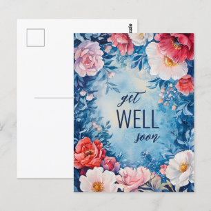 Aquarell Florals Pink Blue BALD BALD GUT KUNST Postkarte