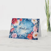 Aquarell Florals Pink Blue CUSTOM Dankeskarte (Vorderseite)