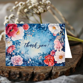 Aquarell Florals Pink Blue CUSTOM Dankeskarte