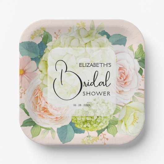 Aquarell Florals Rosa Brautparty Pappteller (Vorderseite)