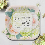 Aquarell Florals Rosa Brautparty Pappteller<br><div class="desc">Schöne Hydrangeas in Aquarell und Grün,  Rose in Rosa und Creme,  Gänseblüten,  kleine Blüten und Blätter in Rosa,  personalisieren Sie diese Teller für Ihr Brautparty,  Verlobungsfeier,  Hochzeit oder jede Gelegenheit mit Ihren Details in schicken Schriften. PASSENDE Artikel in unserem Geschäft.</div>