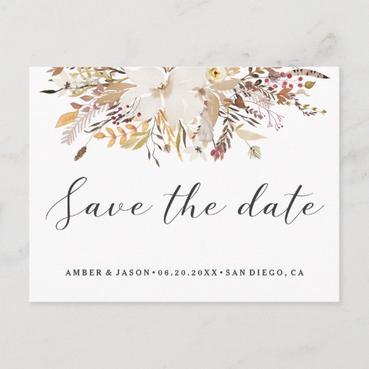 Aquarell florromantisch modern Save the Date Ankündigungspostkarte (Vorderseite)
