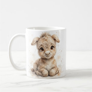 Aquarell Fluffiges Baby Esel Fohlen Farmhaus Kaffeetasse
