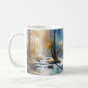 Aquarell Fluss Reiterin Wald Licht Kaffeetasse
