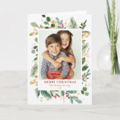 Aquarell & Foil Winter Grüne Foto Weihnachten (Vorderseite)