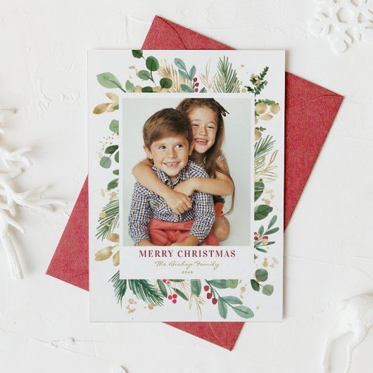 Aquarell & Foil Winter Grüne Foto Weihnachten