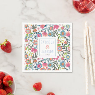 Aquarell-Folk-Blumen personalisierter Name Serviette