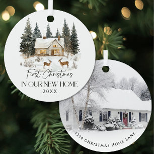 Aquarell-Foto-Andenken Erstes Weihnachten Zuhause Ornament Aus Metall
