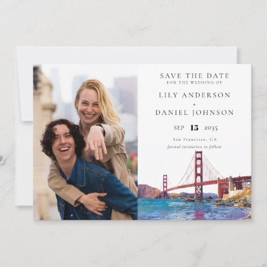 Aquarell-Foto-Hochzeit in San Francisco Save The Date (Vorderseite)
