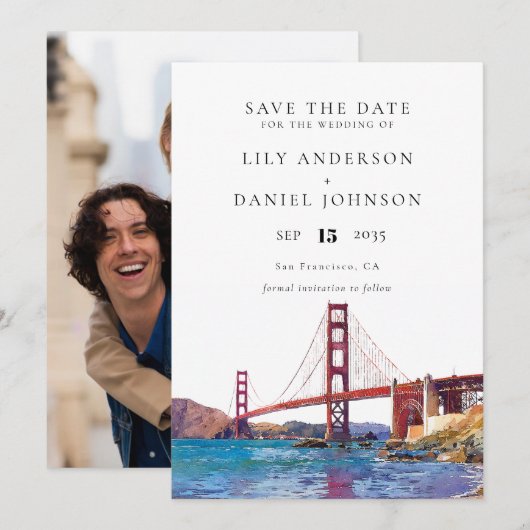 Aquarell-Foto-Hochzeit in San Francisco Save The Date (Vorne/Hinten)
