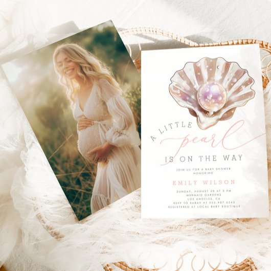 Aquarell Foto Kleine Pearl Baby Dusche Einladung