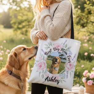 Aquarell-Foto mit floralem Kranz: Beste Hundemutte Tasche