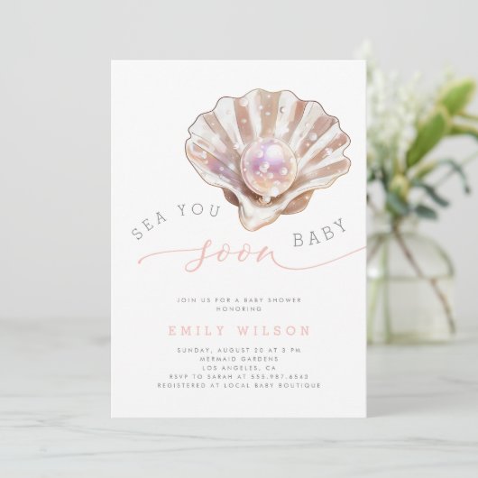 Aquarell Foto Sea You Bald Baby Dusche Einladung (Stehend Vorderseite)