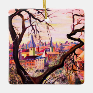 Aquarell Französische alte Siedlung Luxemburg Keramikornament