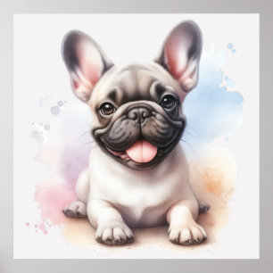 Aquarell Französische Bulldogge Kunst – Süße Illus Poster