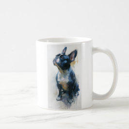 Aquarell Französische Bulldogge sitzend Kaffeetasse