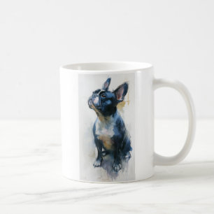 Aquarell Französische Bulldogge sitzend Kaffeetasse