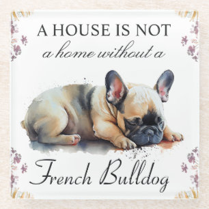 Aquarell Französische Bulldogge und Sommerblumen Glasuntersetzer