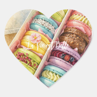 Aquarell Französische Macarons Schachtel Tasche Herz-Aufkleber