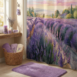 Aquarell Französisches Land Lavendel Felder Duschvorhang