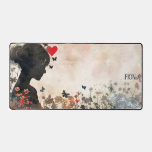 Aquarell-Frau-Silhouette mit Herzen Schreibtischunterlage