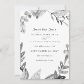 Aquarell Fresh White Gray Blätter Winter Wedding Save The Date (Vorderseite)