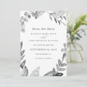 Aquarell Fresh White Gray Blätter Winter Wedding Save The Date (Stehend Vorderseite)