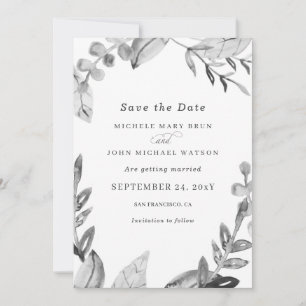 Aquarell Fresh White Gray Blätter Winter Wedding Save The Date