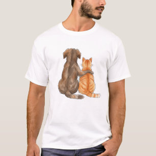 Aquarell Freundschaft zwischen Hund und Katze T-Shirt