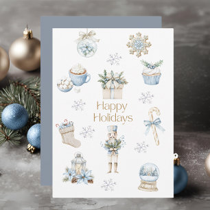 Aquarell Frohe Feiertage Winter Blau Collage Feiertagskarte