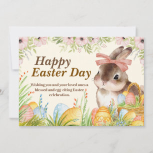 Aquarell Frohe Ostern Floraler Hase mit Schleife Feiertagskarte