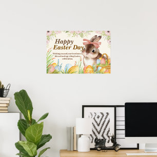 Aquarell Frohe Ostern Floraler Hase mit Schleife Poster