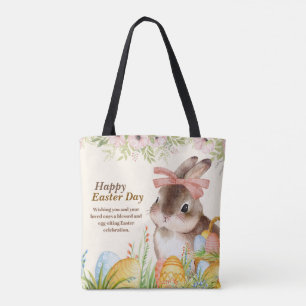 Aquarell Frohe Ostern Floraler Hase mit Schleife Tasche