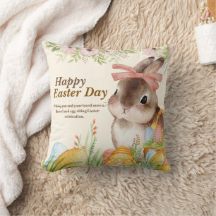 Aquarell-Frohe-Ostern-Tag Floraler Hase mit Schlei Kissen