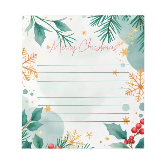 Aquarell Frohe Weihnachten Elegantes Notepad Notizblock (Vorderseite)