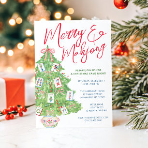 Aquarell-Frohe-Weihnachten- & Mahjong-Weihnachtsba Einladung