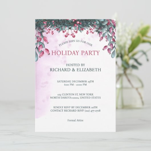 Aquarell Frohe Weihnachten Party Holly Festive Einladung (Stehend Vorderseite)
