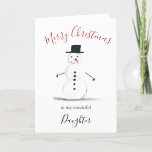 Aquarell Frohe Weihnachts-Snowman-Tochter Feiertagskarte