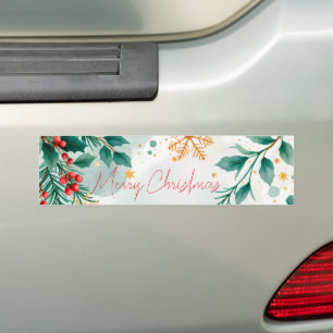 Aquarell Frohe Weihnachtsfeiertage - Blätter Autoaufkleber