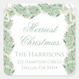 Aquarell Frohe Weihnachtsgarland Vintag Quadratischer Aufkleber