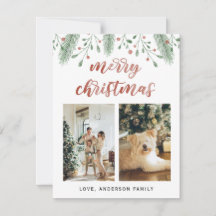 Aquarell Frohe Weihnachtskalligraphie Zwei Fotos