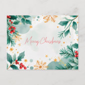 Aquarell Frohe Weihnachtskarten Blätter & Berries Feiertagspostkarte (Vorderseite)